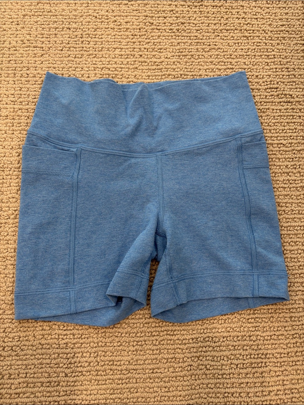 Athleta Mid-Rise Heathered Blue Performance Bike Shorts